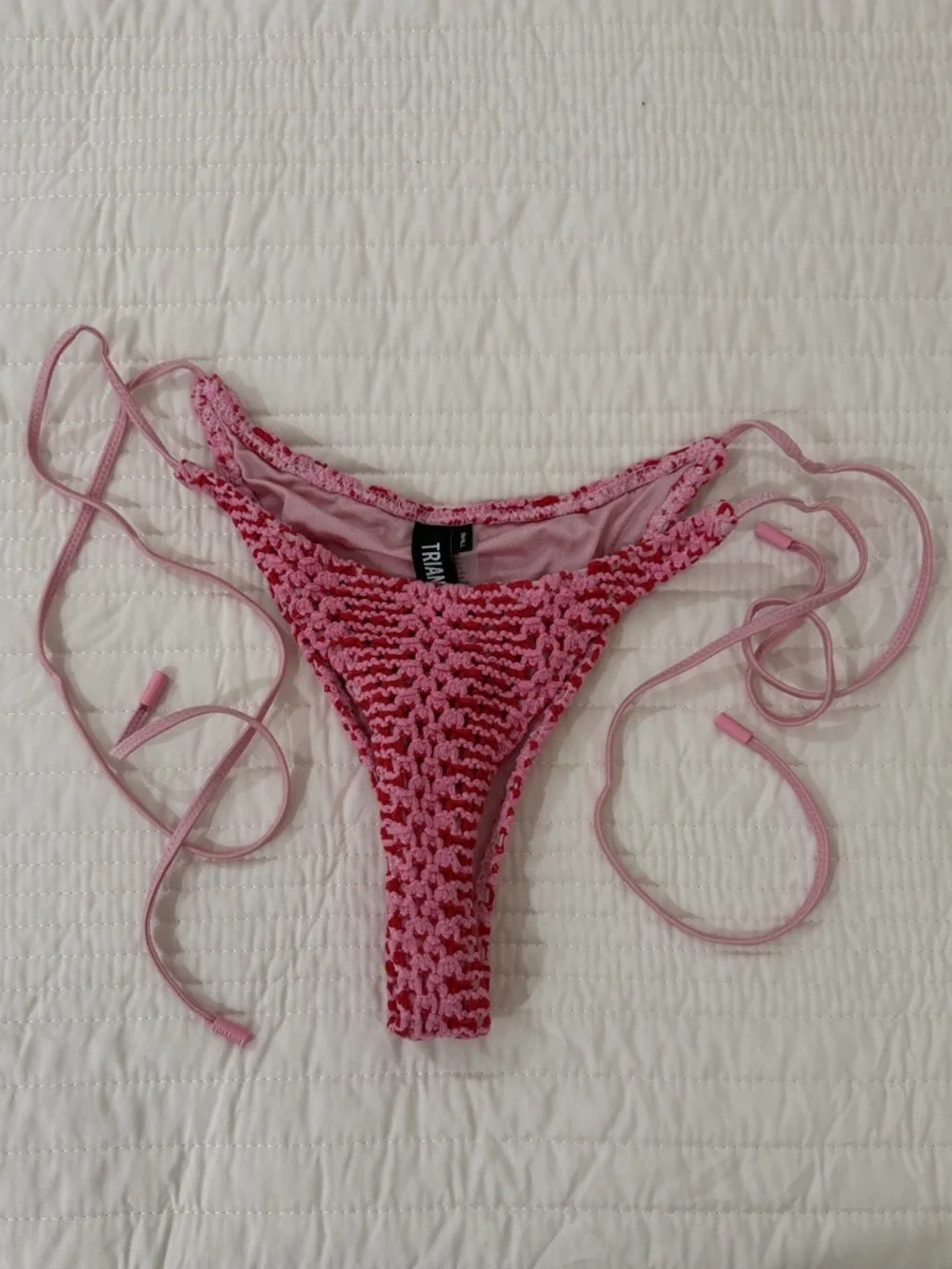 triangl swimwear Pink Crochet Triangle String Bikini